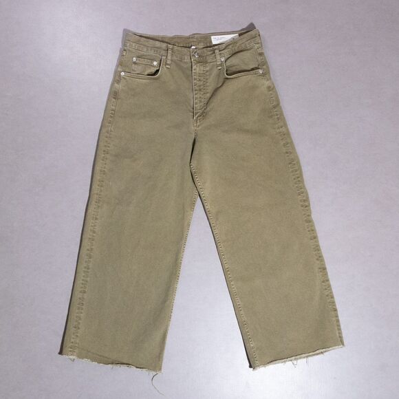 Rag & Bone Andi High Rise Wide Leg Raw Hem Stretch Jeans Sage Green Women's 30 - Picture 1 of 10